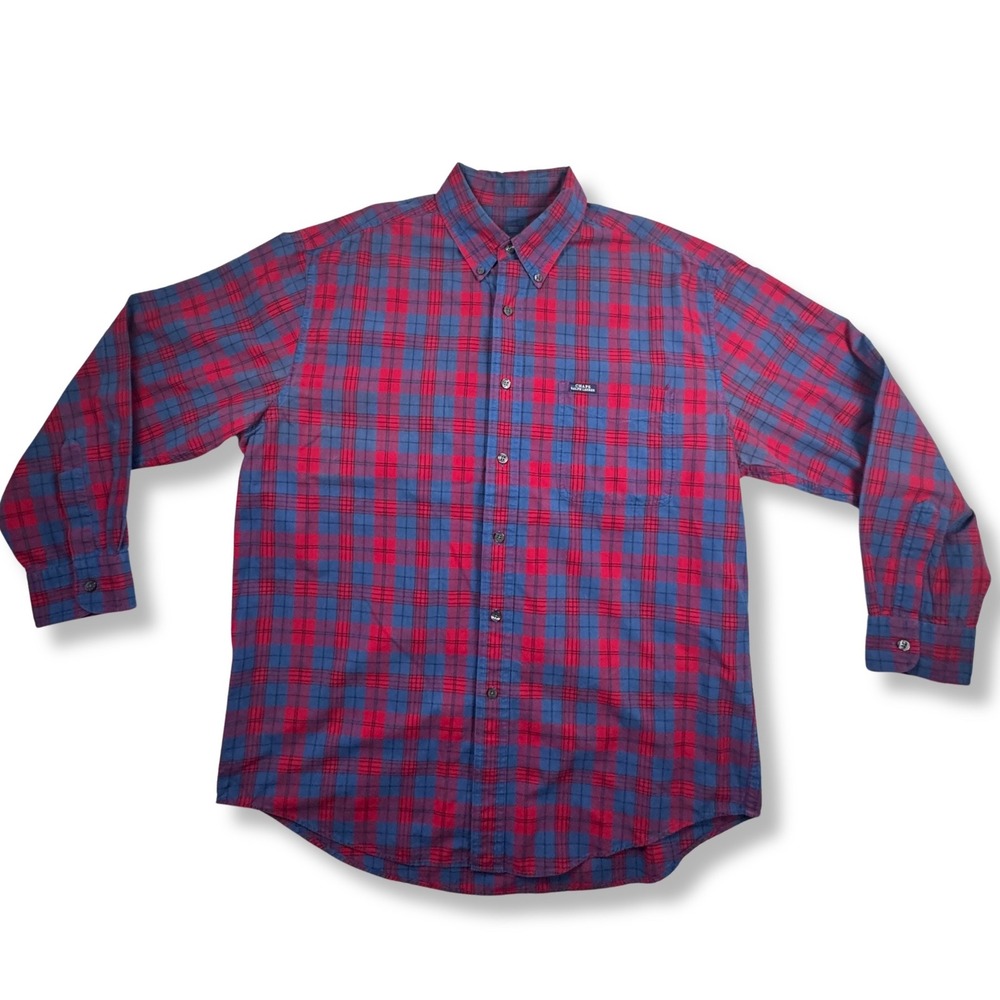 VTG Chaps Ralph Lauren Button Down Plaid Shirt Long Sleeve Mens Red Blue Large L